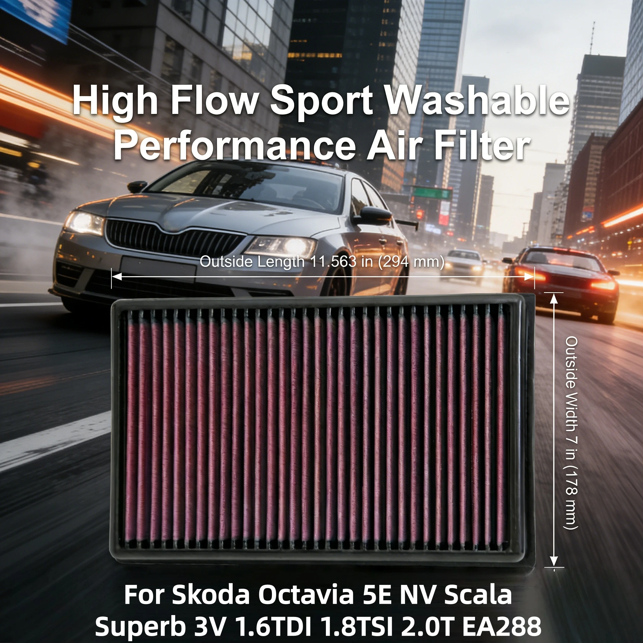 

Высокопроизводительный моющийся спортивный воздушный фильтр для Skoda Octavia 5E NV Scala Superb 3V 1.6TDI 1.8TSI 2.0T EA288 EA888 2013-2025