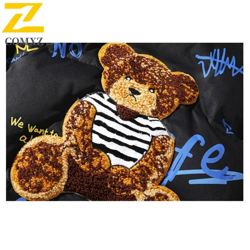 COMXZ Winter Jackets Thick Warm Graffiti Loose Travel Puffer Jacket Lightweight Snowy 90% White Duck Down Jacket Men's Clothing