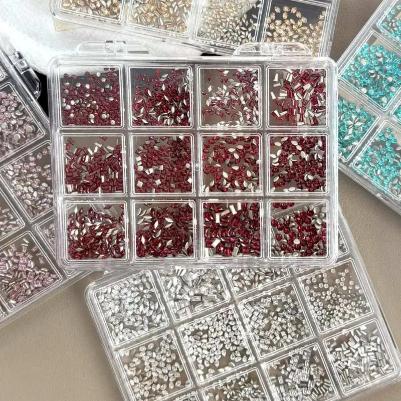1 Box Various Colors Mix Shape Mini Chamfered Zircon Nail Charms Rhinestones Bevel Diamonds Gem Jewel Manicure Decor DIY Salon