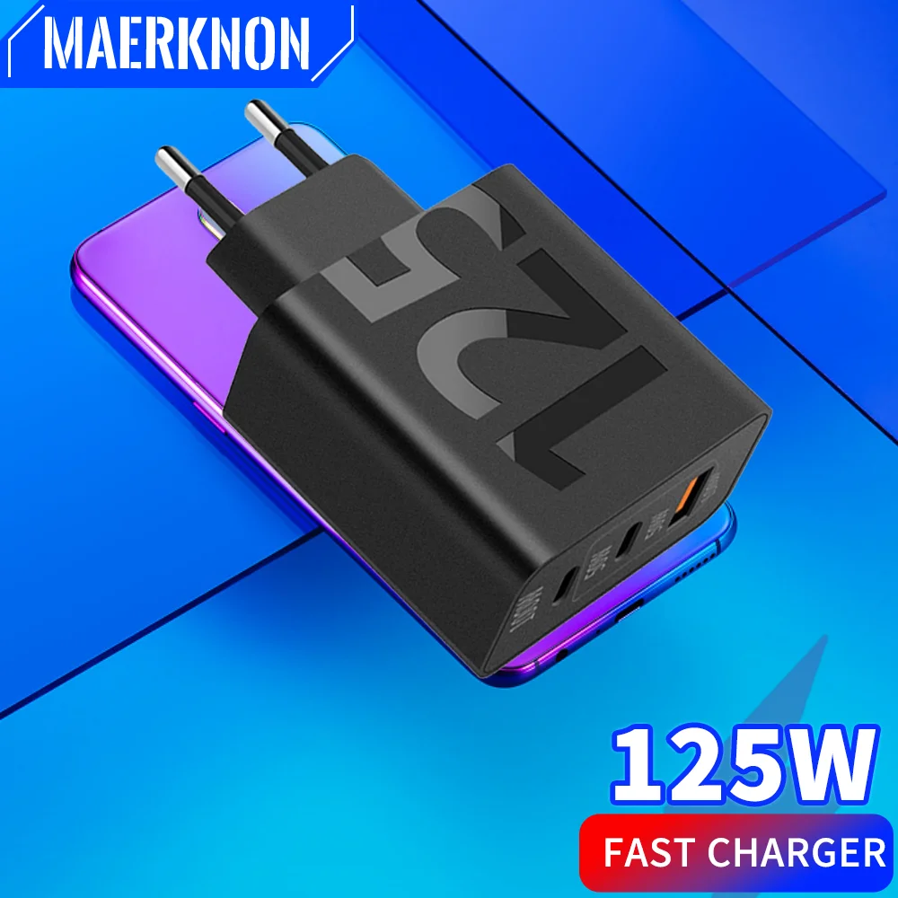 

125W USB+PD Fast Charging Wall Charger 3 Ports Mobile Phone Charger Phone Accessories EU/US Plug For Universal Smartphone Models