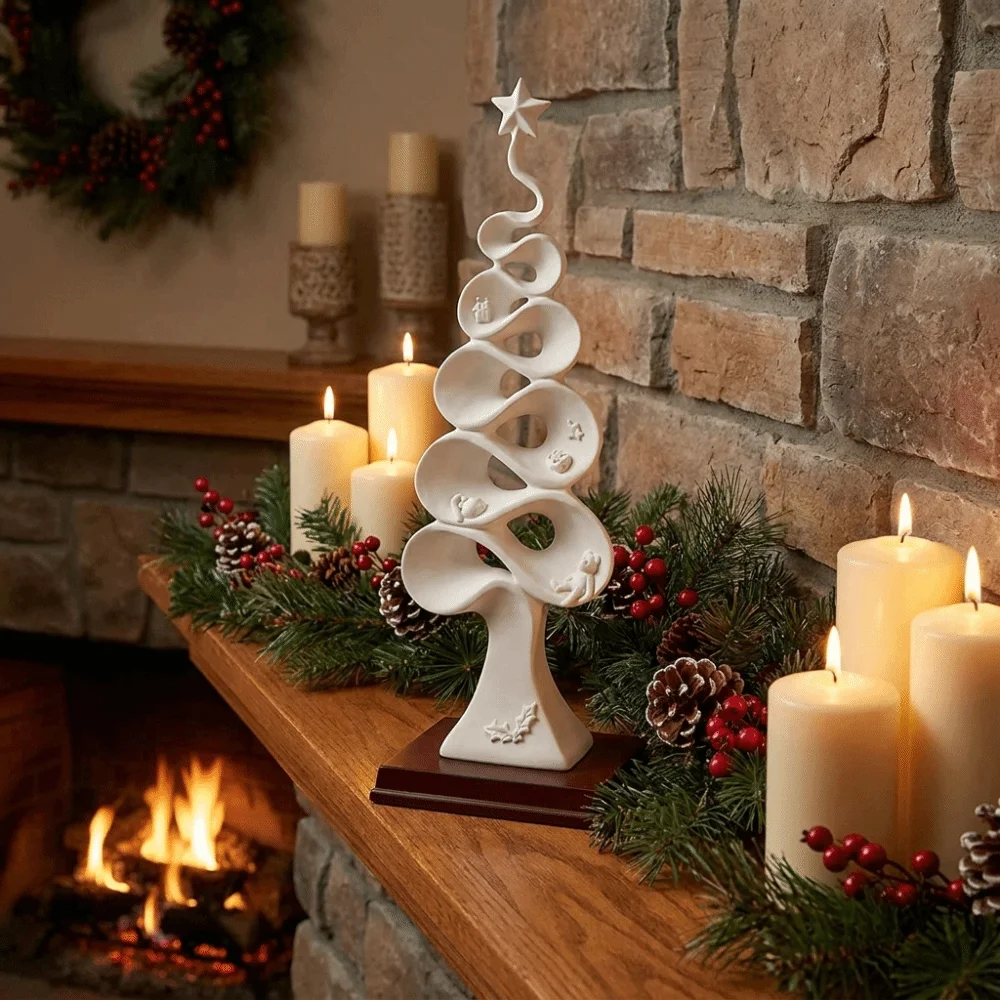 Resin Christmas Tree Ornament Minimalist Wavy Abstraction Spiral Tree Decoration Star Topper Christmas Tree Figurine Living Room
