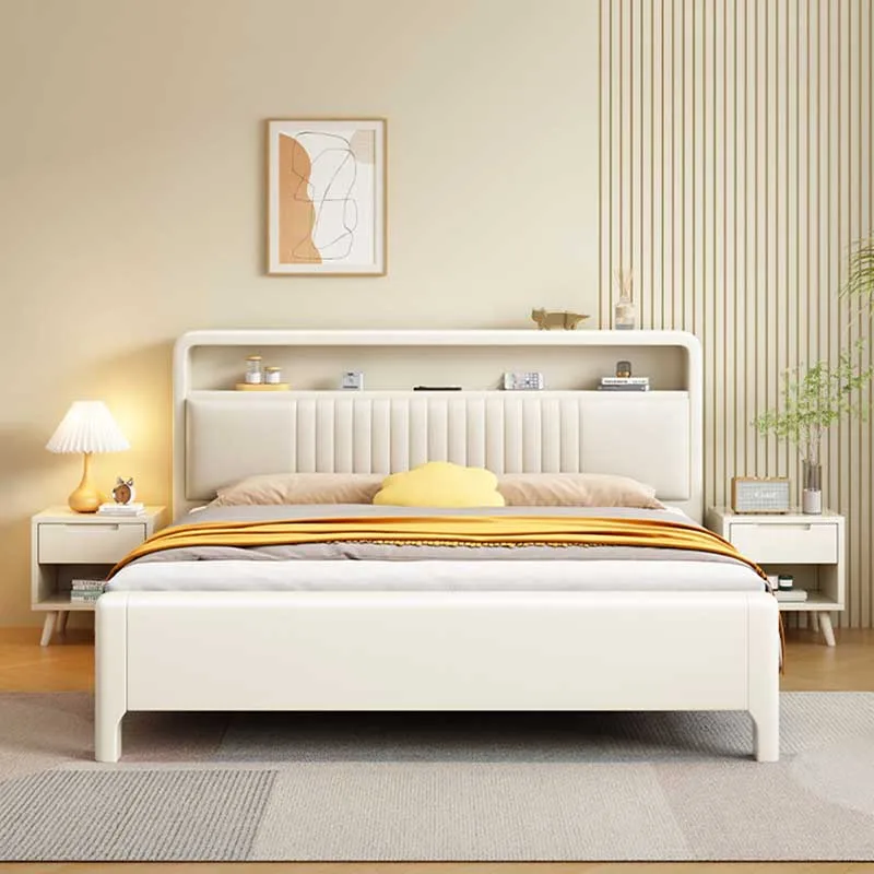 Pretty White Double Bed Elegant European Style Comferter Wood Queen Bed Storage Modern Le Lit Pour 2 Personnes Bedroom Furniture