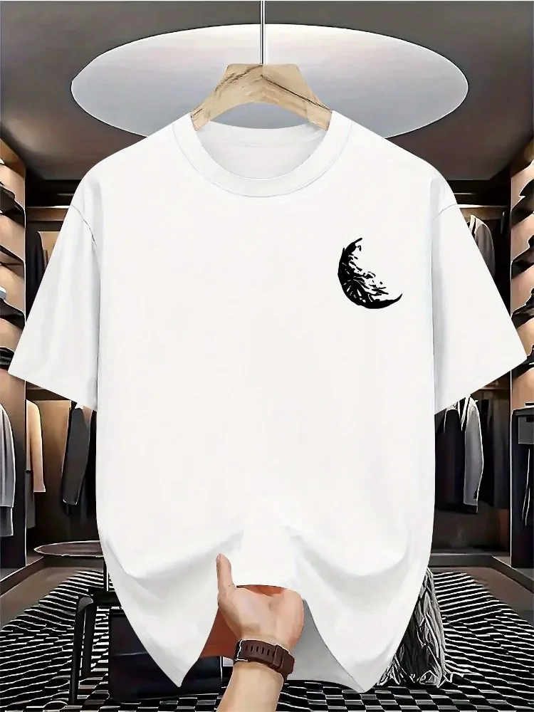 Mens Cotton Crew Neck Short Sleeve Tee Minimal Flying Seagull Chest Print Casual Outdoor Loose Daily Nature Enthusiast Male