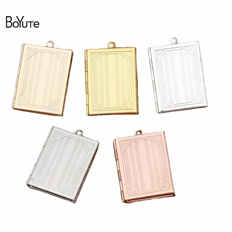 BoYuTe (10 Pieces/Lot) 27*35*5MM Metal Brass Floating Book Locket Pendant Vintage Open Photo Locket Wholesale