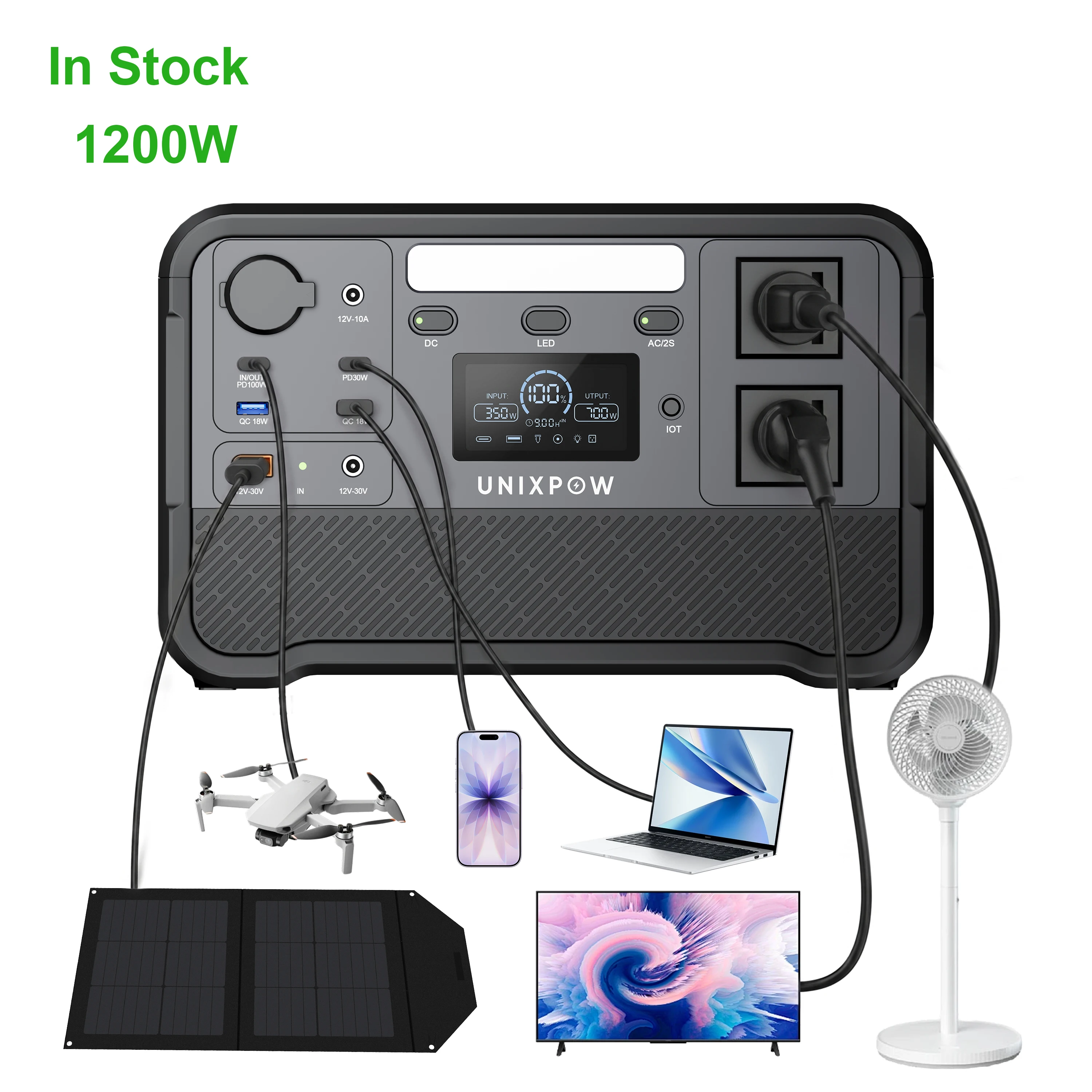 Factory Supply Portable 1200W Pure Sine Wave Power Station with MPPT Controller Flashlight for Camping Home Backup & Car Use