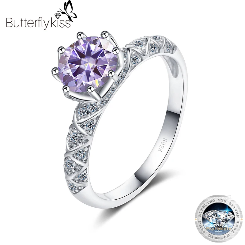 

Butterflykiss Real 1 Carat D Color Moissanite Rings For Women Jewelry Wedding Top Quality S925 Sterling Silver Jewelry Xmas Gift