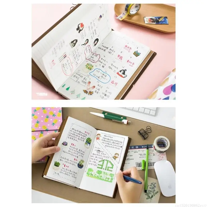 

D5BB Vintage Monthly Planner Plan Organiser Notebook 60 Sheets Portable Kraft Paper Journal For Planning