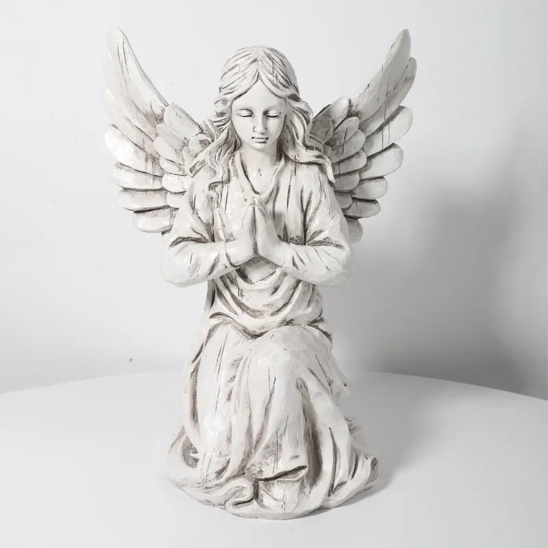 Figura ángel arrodillado resina artesanal para jardín europeo - imagen 3