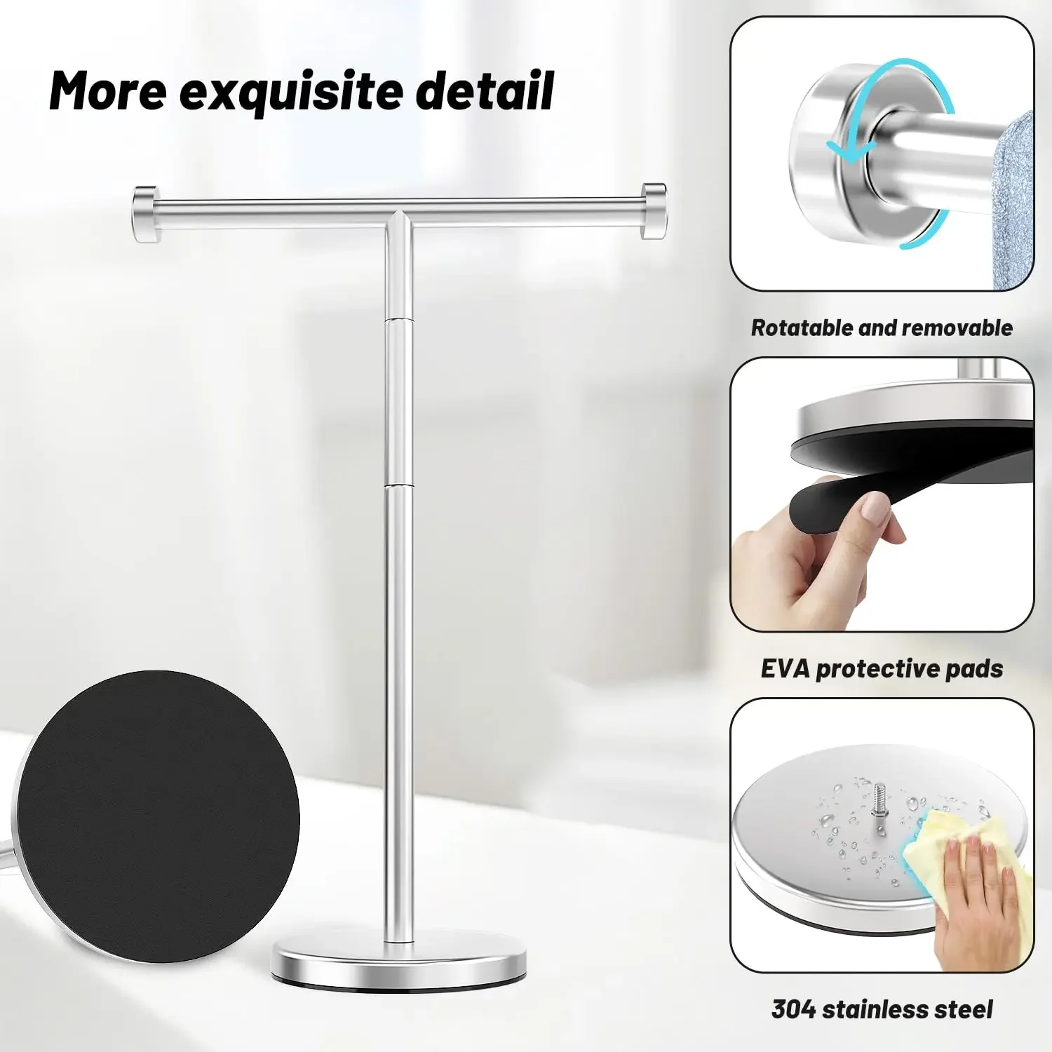 Stainless Steel T-shaped Bathroom Towel Rack Height Adjustable Towel Rack Towel Rack Anti Slip Suitable Adult Bathroom Fixture