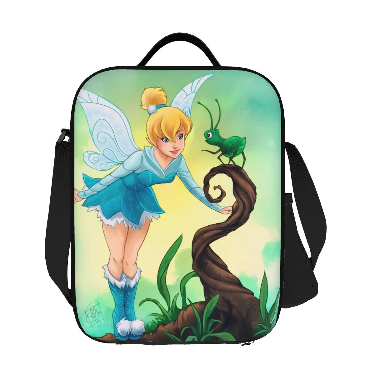 

Custom Tinkerbell Blue Fairy Lunch Bag Men Women Cooler Warm Insulated Lunch Box for Kids School