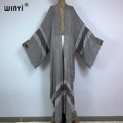 WINYI nowy letni nadruk kobiety sweter plażowaty sexy Boho Maxi afrykański wakacje z długim rękawem jedwabna sukienka kimono kaftan