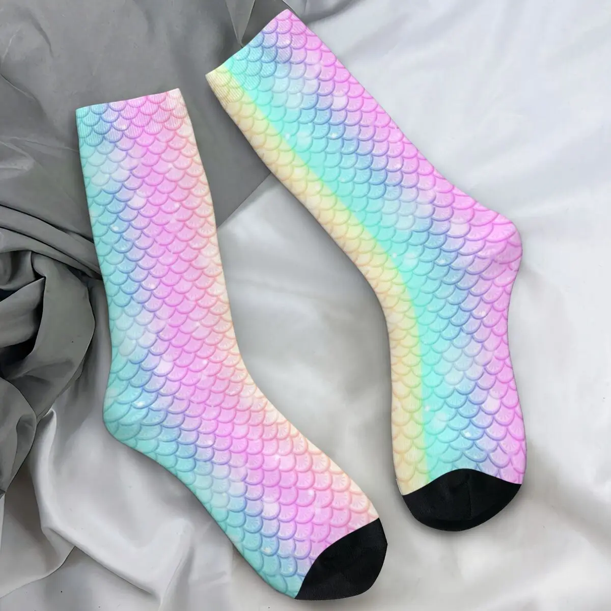 

Носки с радужной чешуей русалки, чулки для отдыха, зимние нескользящие мужские носки, средние мягкие дизайнерские велосипедные носки