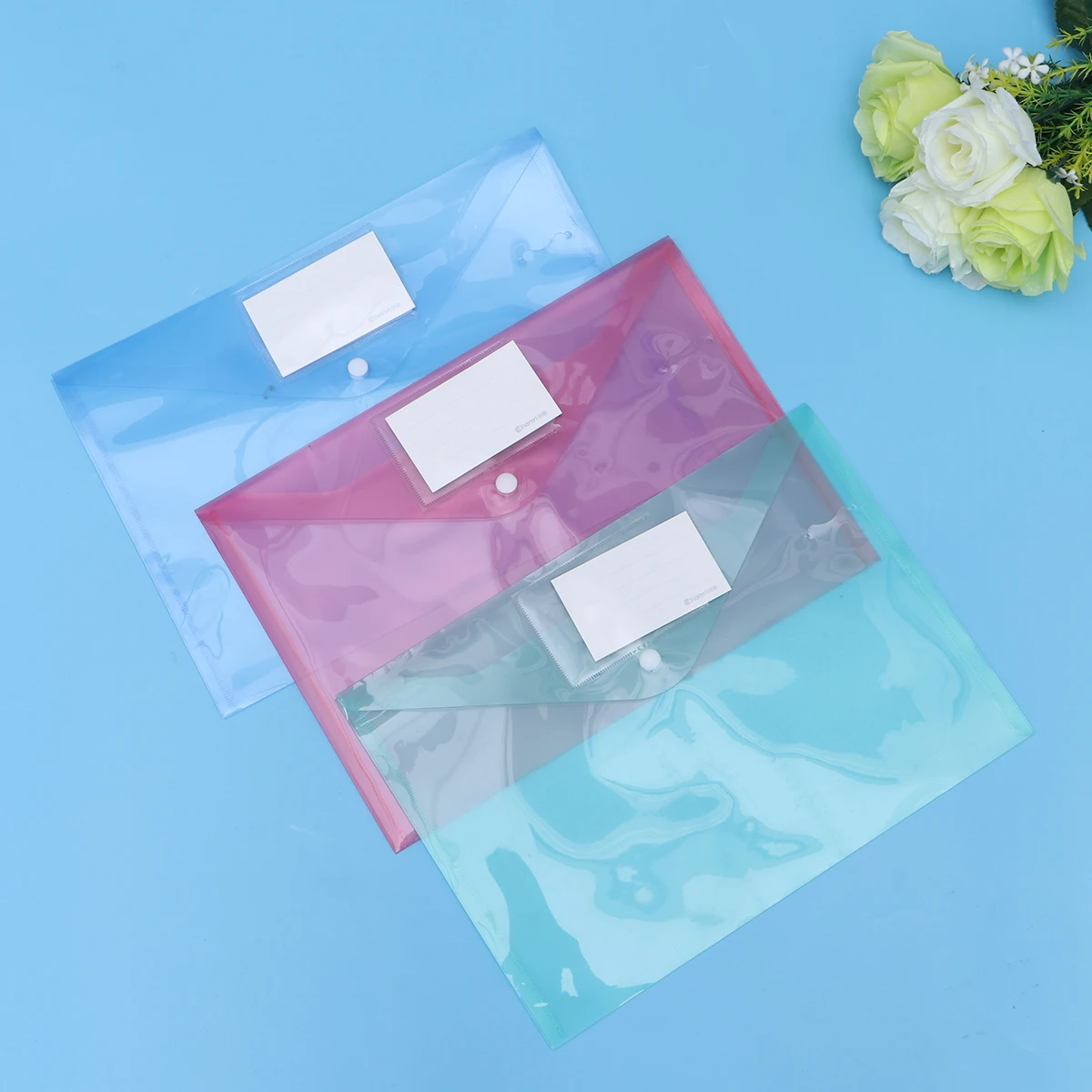 

10 Pcs Button Document Bag File Folders A4 Document ganizer Transparent Storage Transparent File Folder Office Supplies