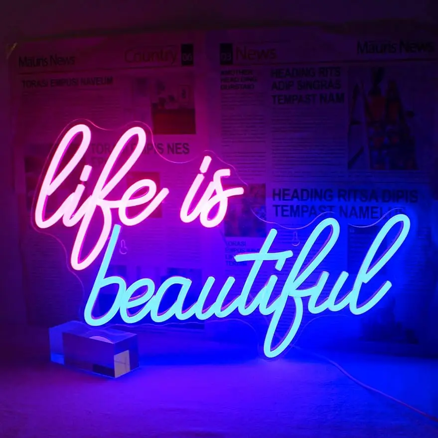 Life is Beautiful Neon Signs for Wall Decor Letter Neon Lights for Bedroom Led Sign for Wedding Birthday Party Home Decoration