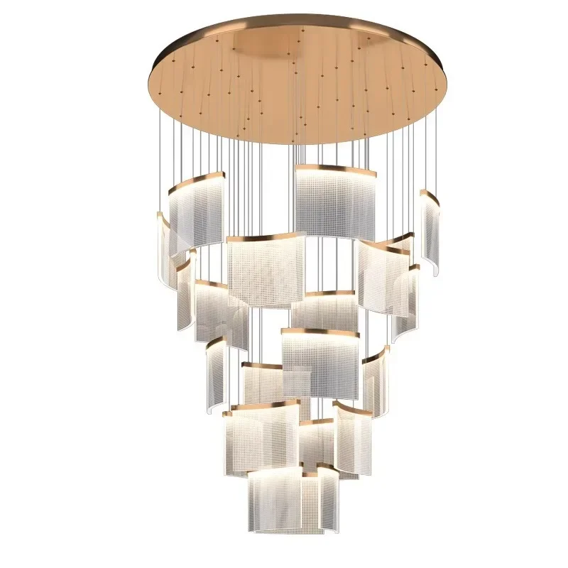Duplex building chandelier modern simple atmosphere living room hotel lobby sales department light luxury tile staircase