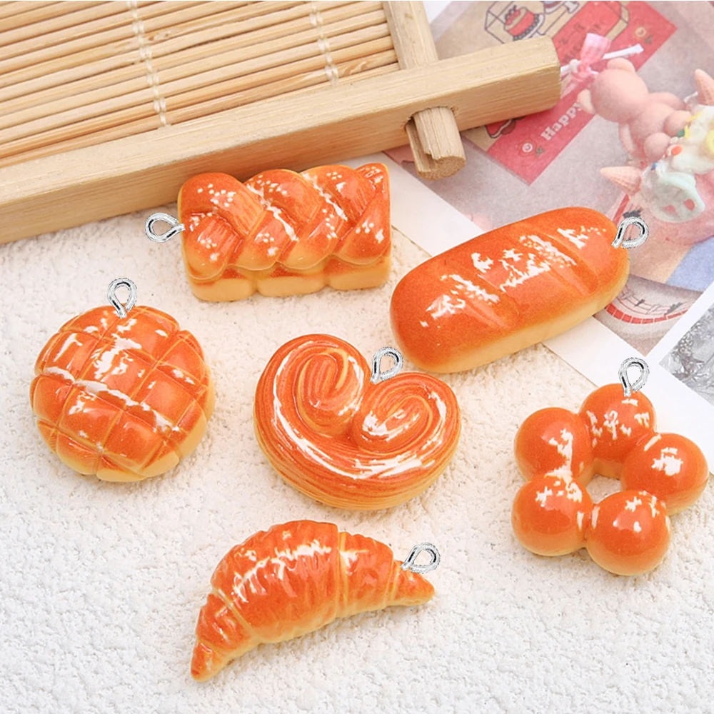 10PCS Shiny Heart Bread Series Flat Back Charms For Earrings Bracelet Hairpin DIY Jewelry Pendants Decoration Accessories