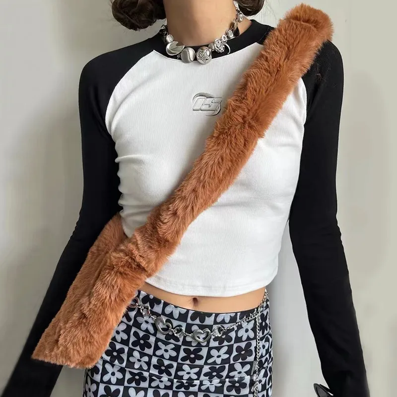 

Karrram Grunge Patchwork Crop Top Vintage Ribbed Long Sleeve T-shirt Korean Fashion Sexy Slim Tee Shirt 90s Streetwear Japanese