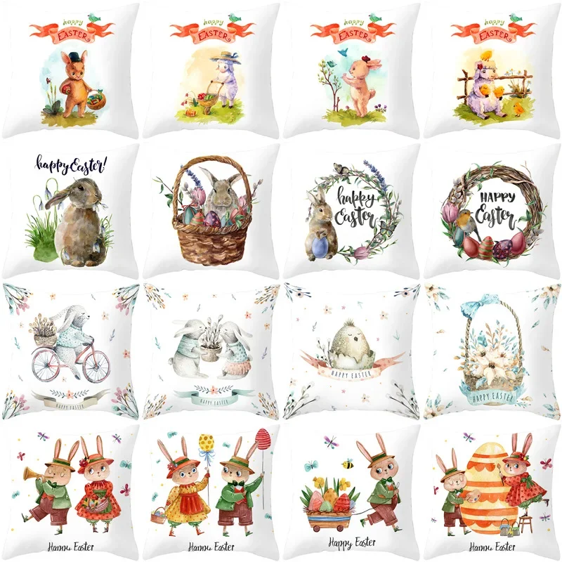 Happy Easter Decoration Pillowcase Sofa Cushion Case Bed Pillow Cover Home Party Cushion Cover Eggs Polyester Throw Pillow Case