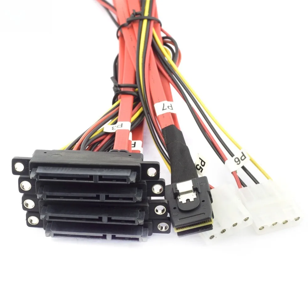 ADT-Link Mini SAS HD SFF-8087 To 4 SATA 22P Cable with Power Server Storage Hard Disk Data Cable for Reliable Connectivity