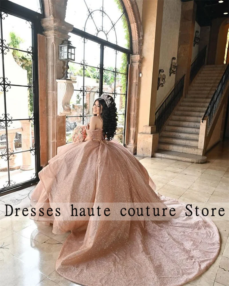 Mexico Champagne Tulle Beaded Quinceanera Dresses 2024 Lace Appliques Ruffles Sweet 16 Dress Birthday Dress Vestido De 15 Anos