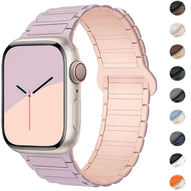 Silicone Magnetic Band for Apple Watch Ultra 2 49mm 45mm 44mm 42mm 40 41mm Loop Strap Bracelet for IWatch Series 9 8 7 6 5 4 SE