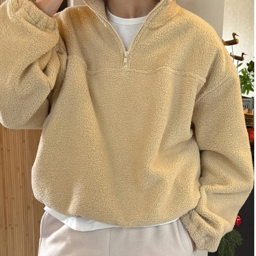 Chic automne hiver col zippé décontracté Sweat-shirt Fce chaud polyvalent vêtements d'extérieur pour plus jeune recherche rétro Design Sense