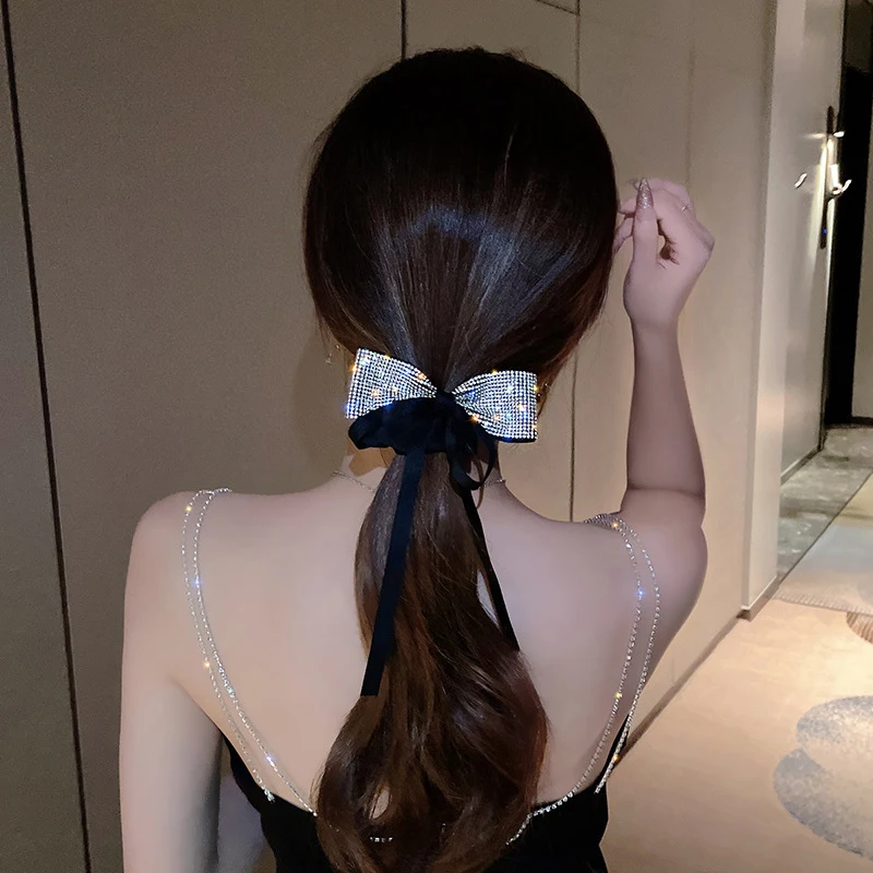 Neue bling Kristall Strass Bogen Haar gummis Haar gummis für Frauen Mädchen Haar bänder Luft schlangen Pferdes chwanz Halter Haarschmuck