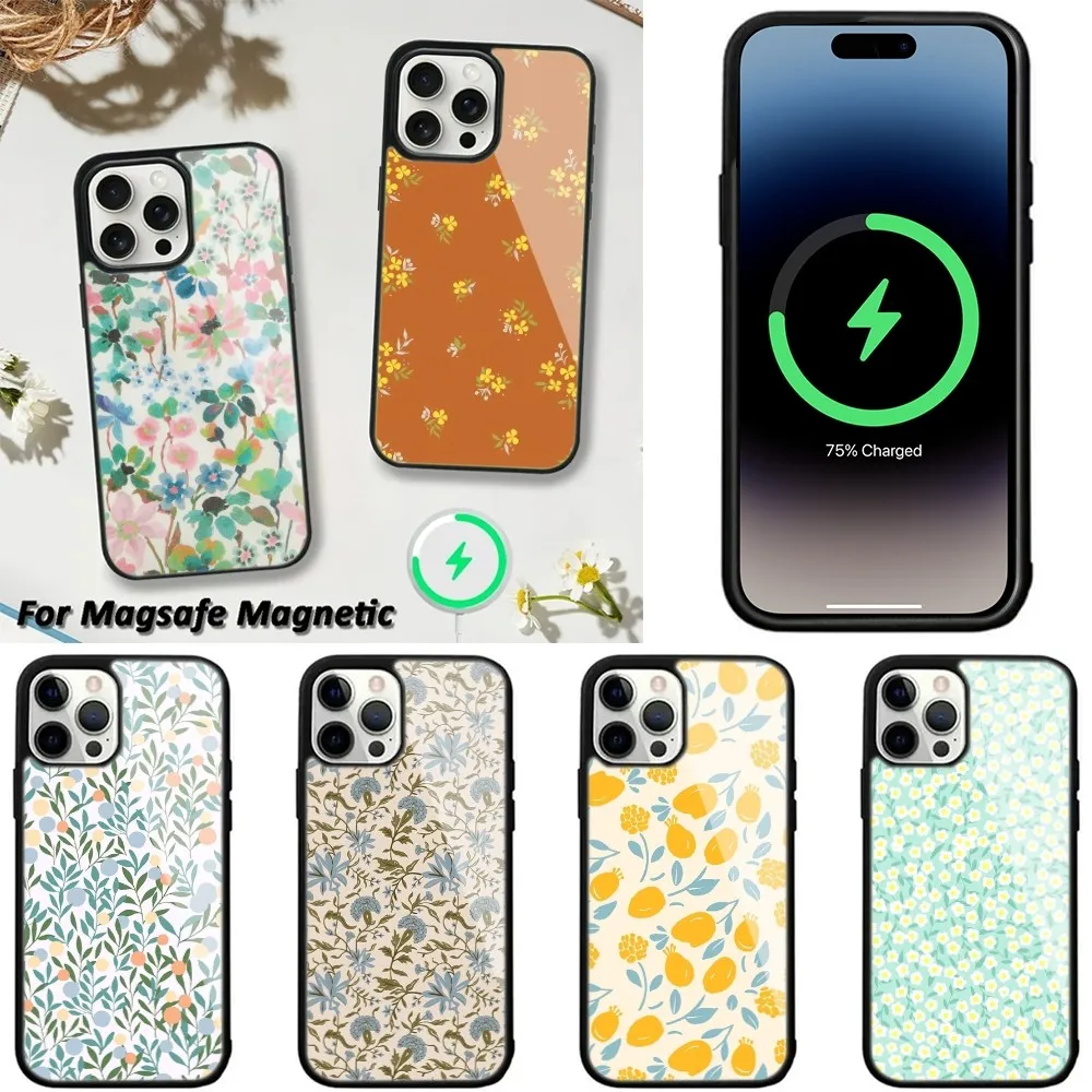 

Floral tile Phone Case For iPhone 15,14,13,12,11 Pro Max Plus Cases Wireless Charging