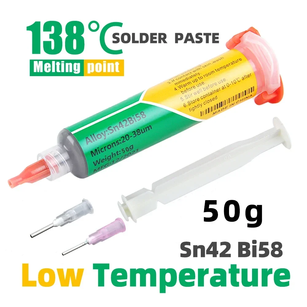 Welding Paste 138 ℃ Low Temperature Syringe Lead-free Solder Paste No Clean Solder Paste for SMD BGA Soldering Component Repair