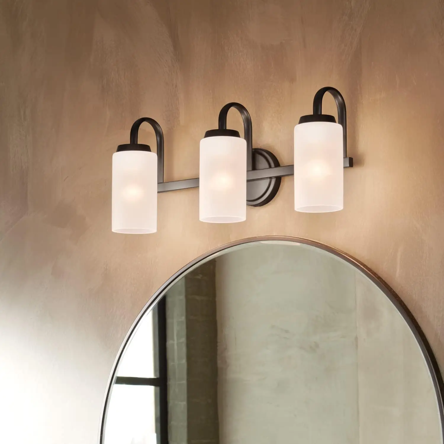 Kennewick™ 3 Light Vanity Light With Etched Glass In Black