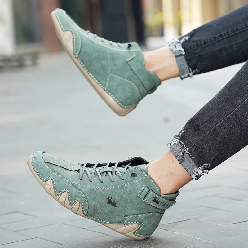 Men Casual Shoes Luxury Brands High Quality Sneakers Leather Walking Loafers Shoes Comfortable Ankle Boots 2023 Motorcycle Shoes