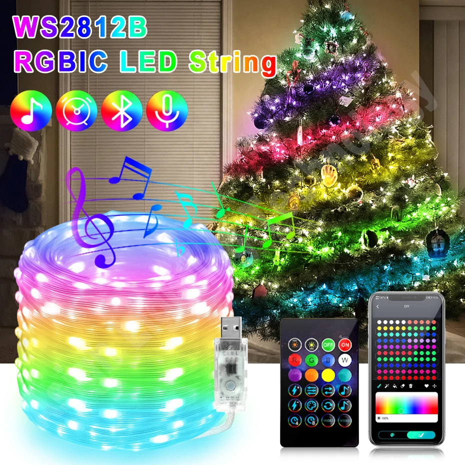 

DC5V Led Strip WS2812 Fairy Lights RGBIC Dream Color Led String Light for Christmas Party Decor Dimmable Bluetooth APP Control