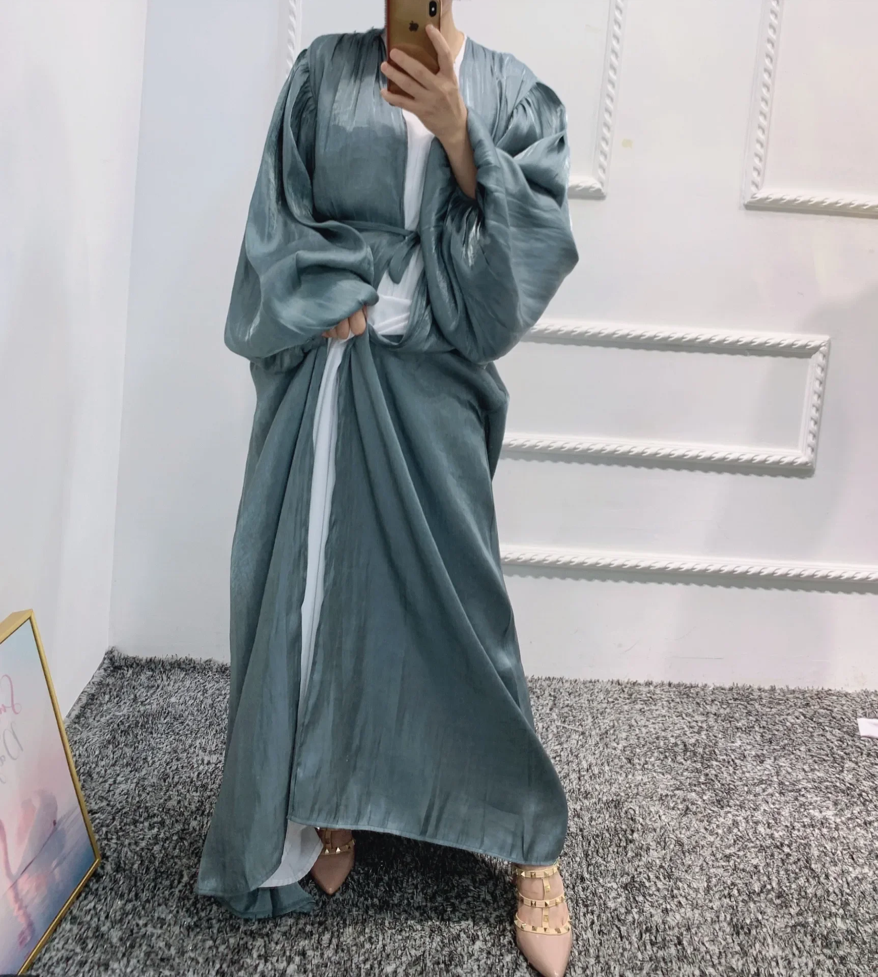 Eid Open Abaya Dubai Muslim Hijab Dress Bubble Sleeve Summer Turkey Abayas for Women Islamic Clothing Kimono Femme Musulmane