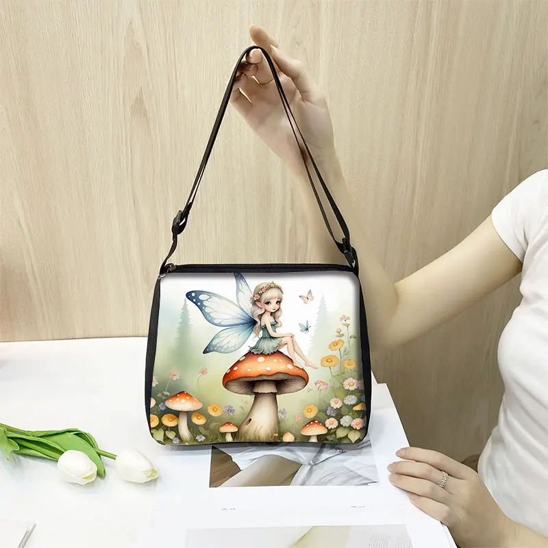 Mushroom Fairy Pattern Shoulder Bag Women Cartoon Mushroom Women Handbag for Travel Key Phone Holder Portable Crossbody Bag