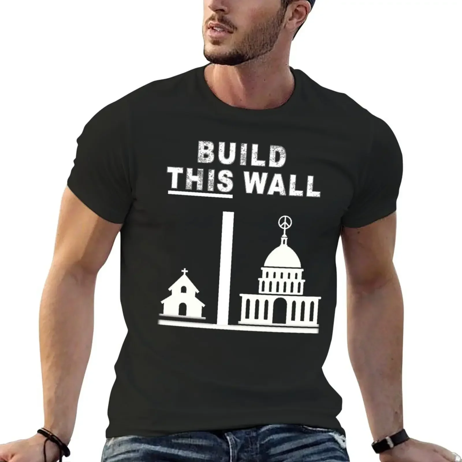 Build this wall T-Shirt boys animal print oversized graphic tee man clothes anime stuff heavyweight t shirts for men