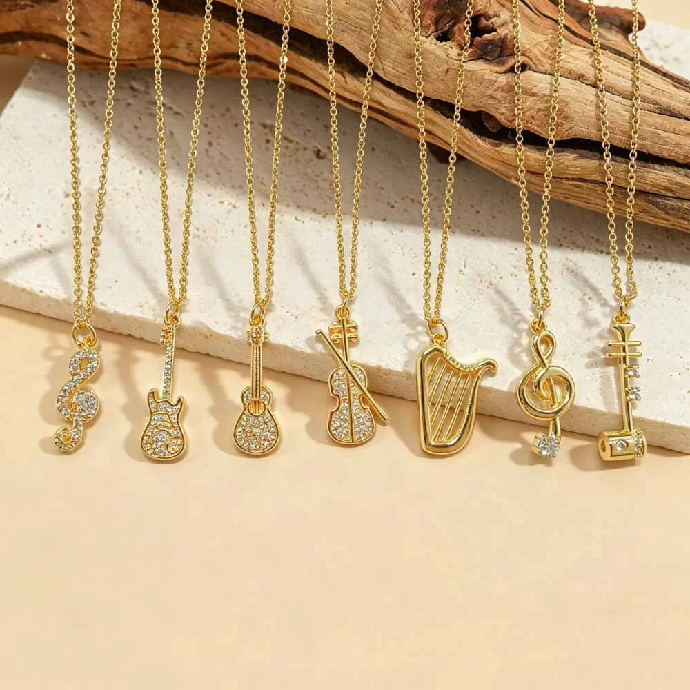 Light luxury silver new full diamond hollow violin pendant necklace, fashionable niche collarbone chain high-end jewelry