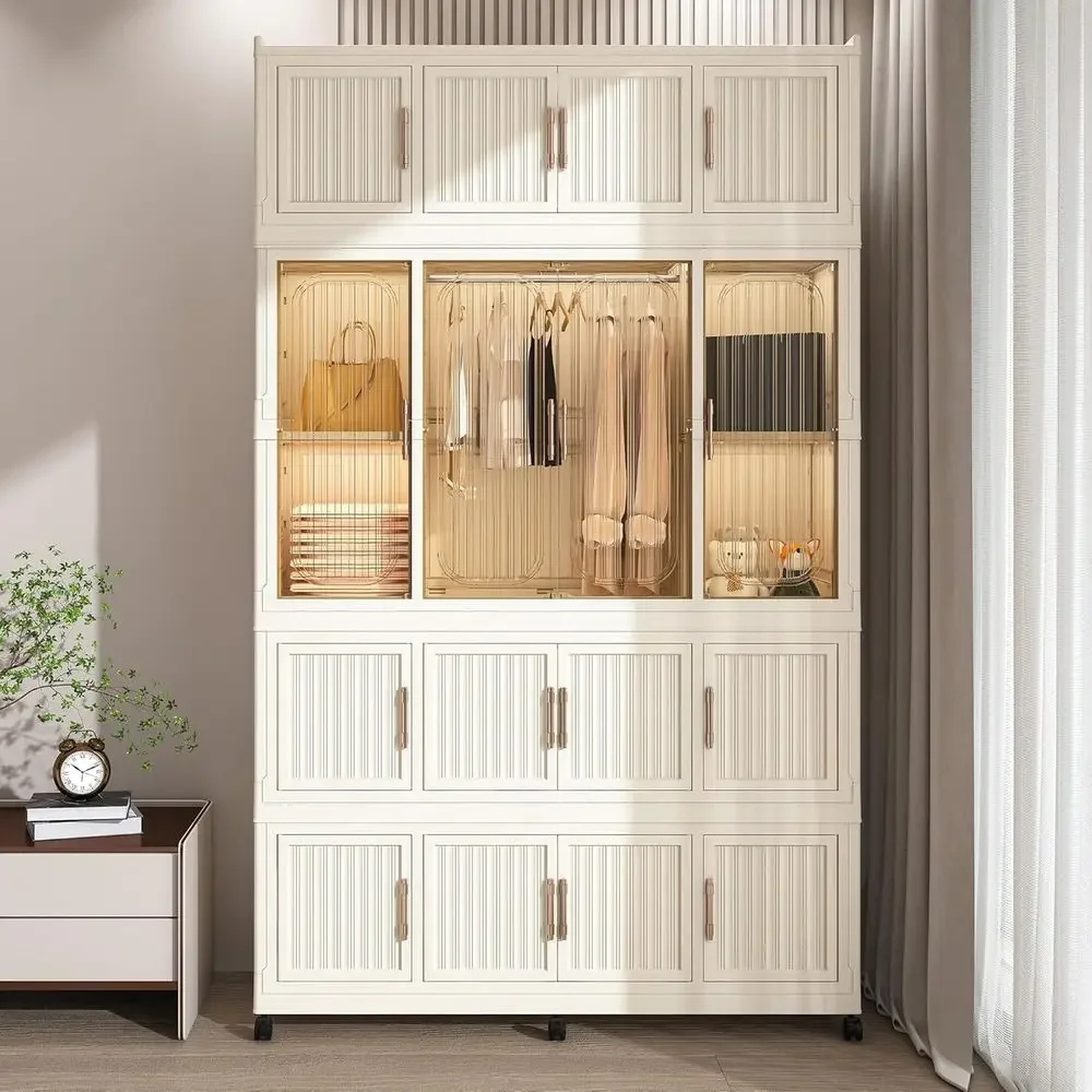 

Portable Wardrobe Kids Closet Storage Organizer or Clothes, Children's Wardrobe Closet with 17 Magnetic Do-17 Cubes & 1 Hanging