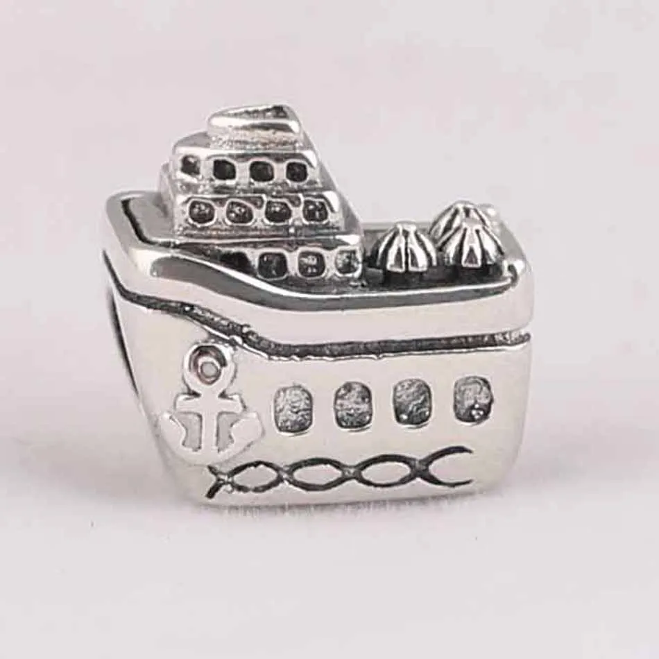 Authentic S925 Silver Bead Vintage Cruise Ship All Aboard Charms fit Lady Bracelet Bangle DIY Jewelry