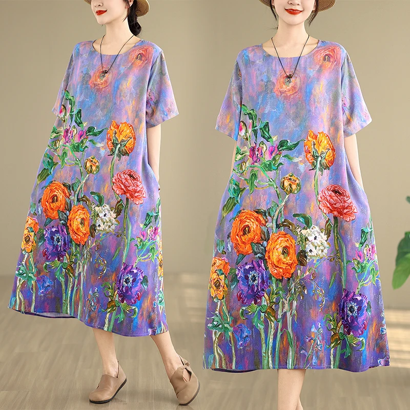 High-End Women's Cotton Lin Dr - Midi Skirt Floral ulasan dan harga