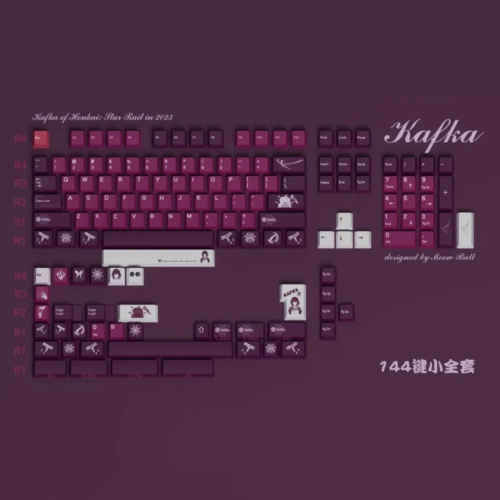 Kafka Keycap Game Honkai Star Rail PBT Dye Sub Gaming KeyCaps Cherry Profile Lightproof 144 Keys Genshin For Alice 61 68 98 104