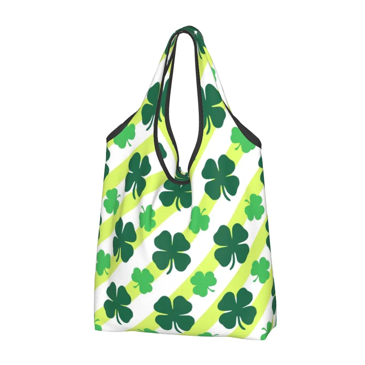 Reusable St Patrick's Day Irish Shamrock Clover Shopping Bags for Groceries Foldable Grocery Bags Washable Large Tote Bags