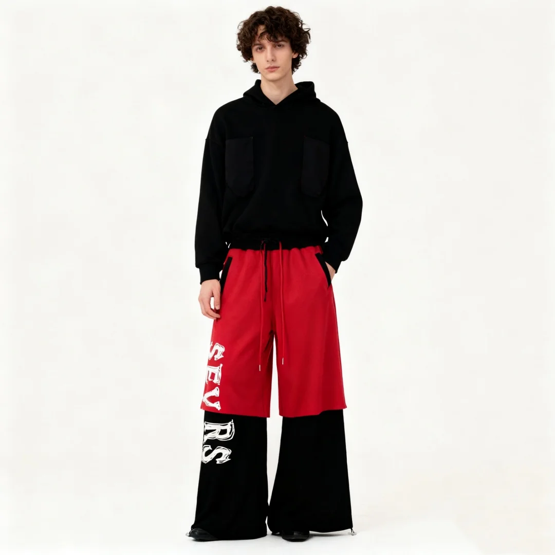 

Men's Elastic Waist Patchwork Contrast Color Letter Printed Fashion Trousers New Autumn 2025 Style