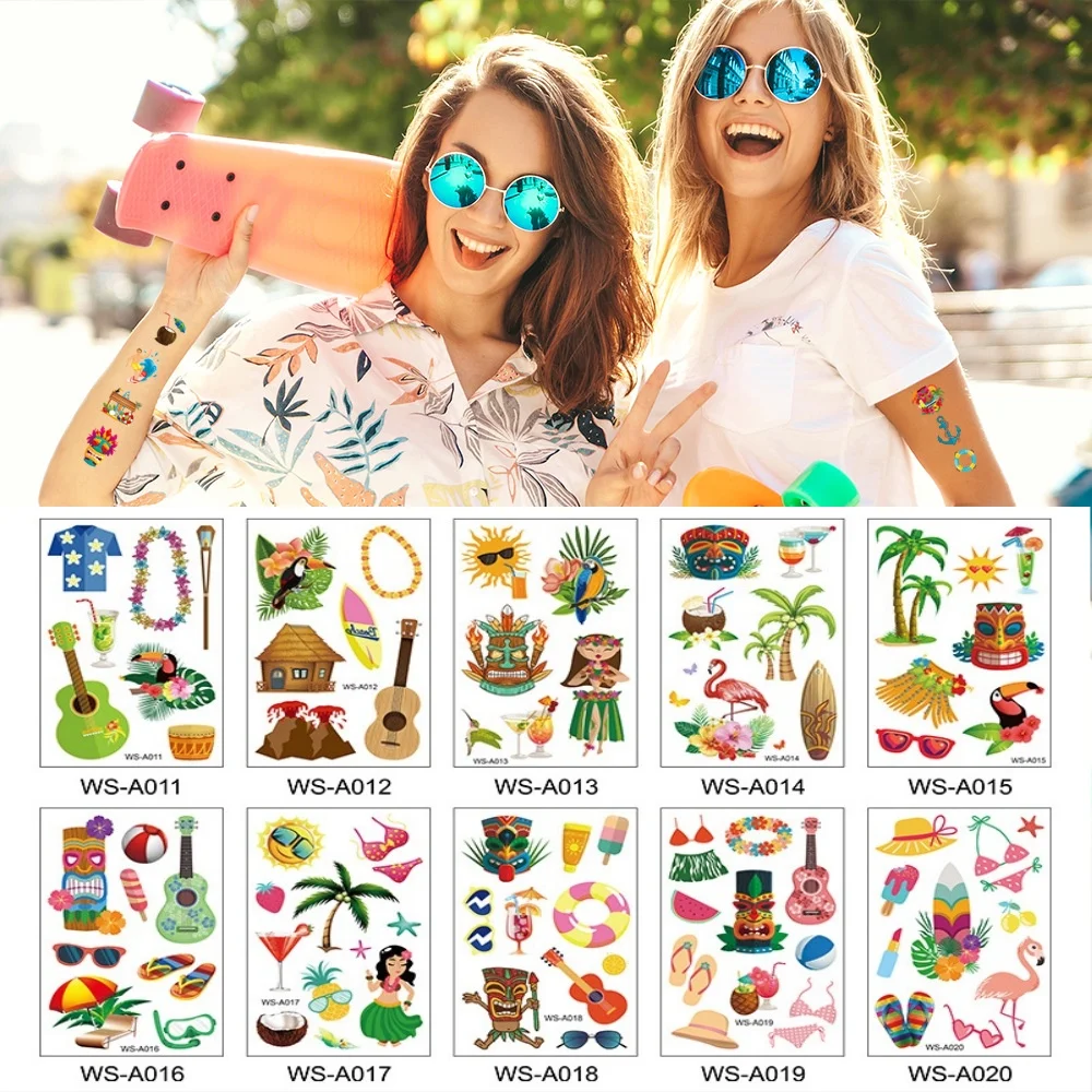 10pcs/set Waterproof Temporary Tattoo for Summer Women Travel Beach Coconut Tree Party Decor Fake Tattoos Shoulder Breasts Art