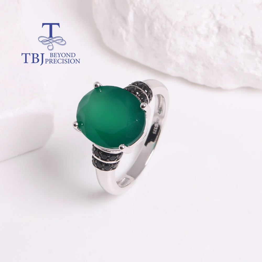 Luxury design Natural green agate Ring Earrings Necklace Jewelry Set 925 sterling silver Women's Anniversary & Banquet gift image 3