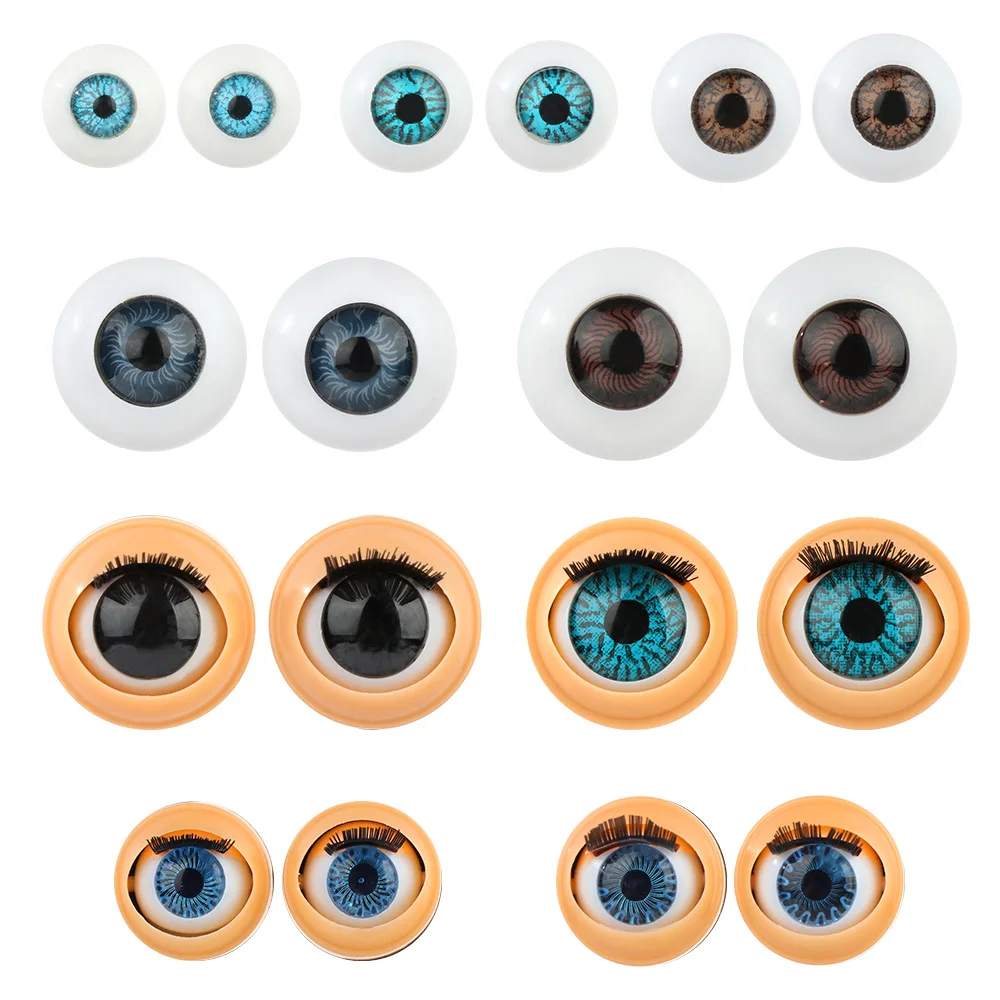 1Pair Doll Activity Eyes Doll Eye Accessories with Eyelashes Doll Rolling Eyeballs Simulation Active Eyeball DIY Doll Eyes