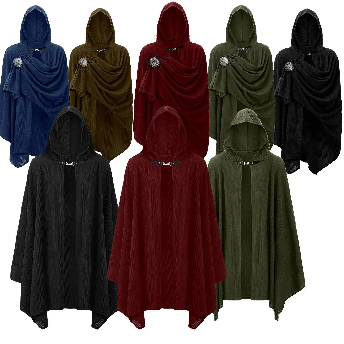 Halloween Knight Cape Pure Color Hooded Long Black Knight Cape Stage Performance Costume Polyester Fiber Women's Ethnic Wear