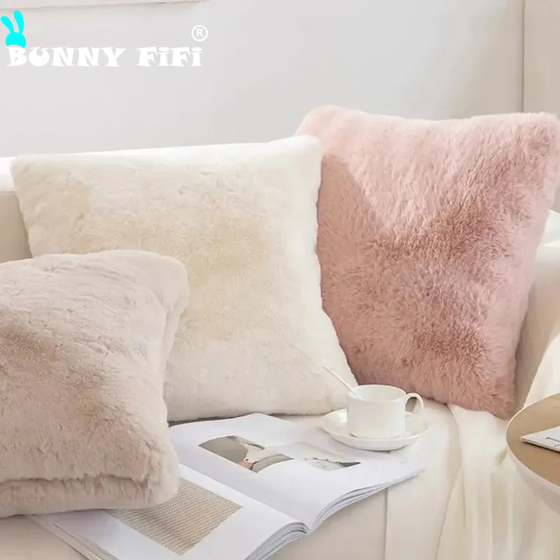 Super soft disposable pillow box made of artificial rabbit fur, luxurious and warm plush decoration, pillow cushion cover, sofa,