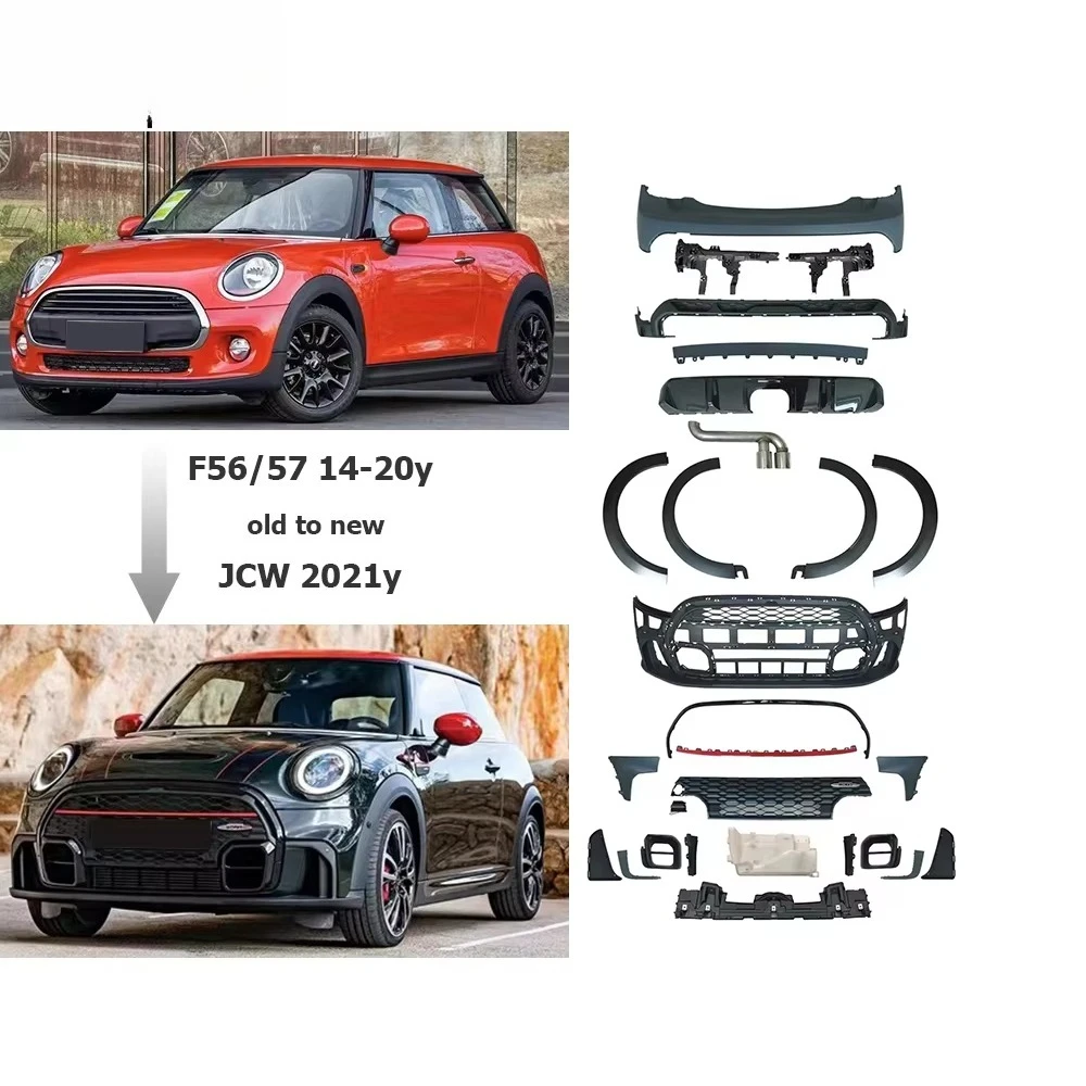 Body Kit Fit for F56 F57 2014-2020 Year Old to New 2021 JCW pp Material Car Bumpers Over Fenders Exhaust Tips Car Accessories
