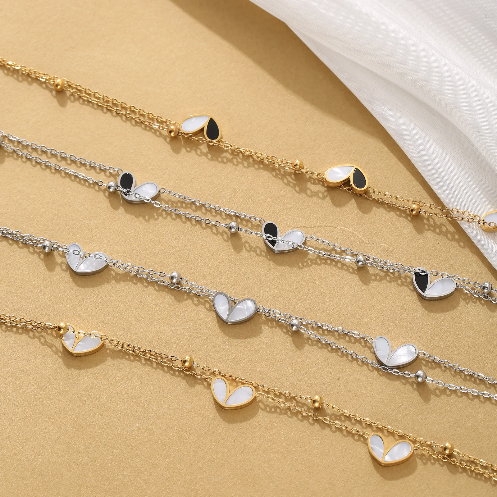 

Silvery/Golden Tone 304 Stainless Steel Two-tone Heart Anklet, Minimalist & Dainty Jewelry