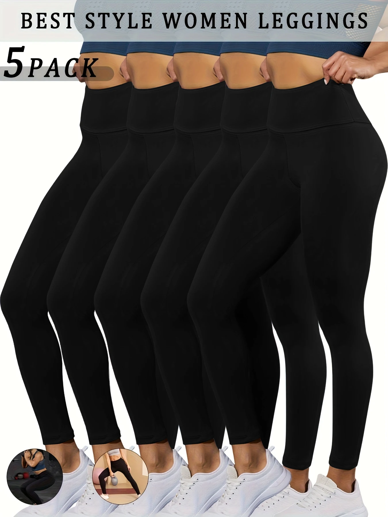 ORDER ONE SIEZ LARGE 5 Pack Super Soft Leggings for Women, High Waisted Tummy Control No See Through Workout Yoga Running Pants Leggings
